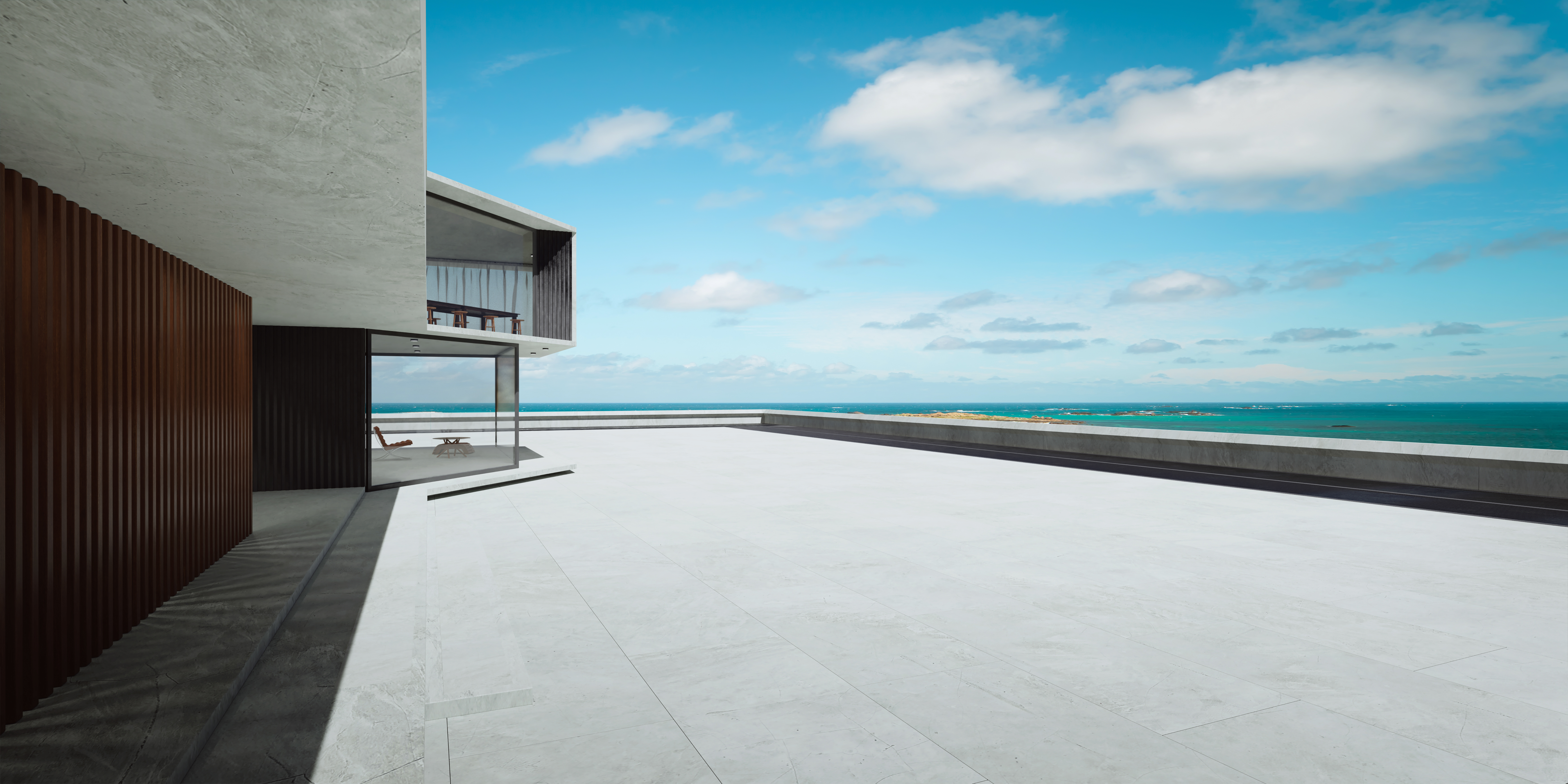 Oceanfront terrace — concrete, timber and Atlantic view